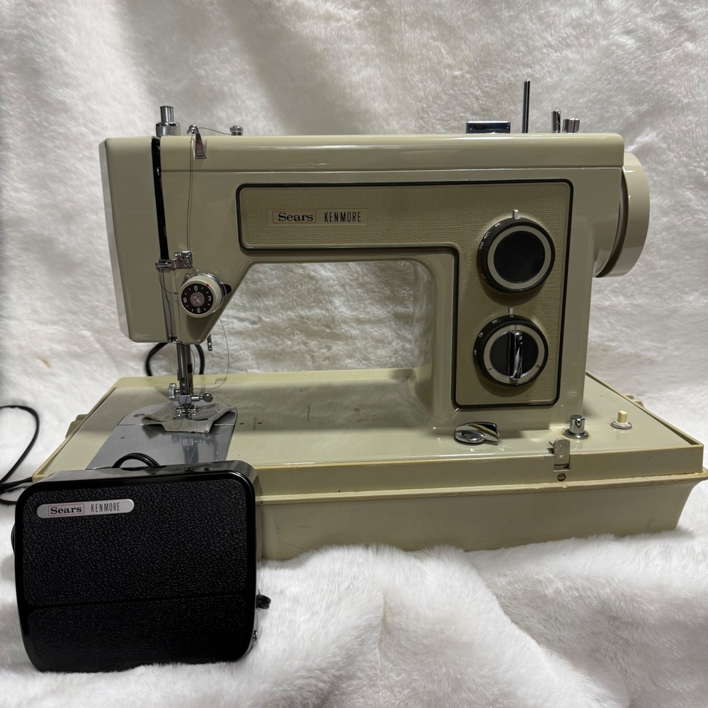 Vintage Sears Kenmore Sewing Machine Model 5186 Tan with Case and Foot Pedal